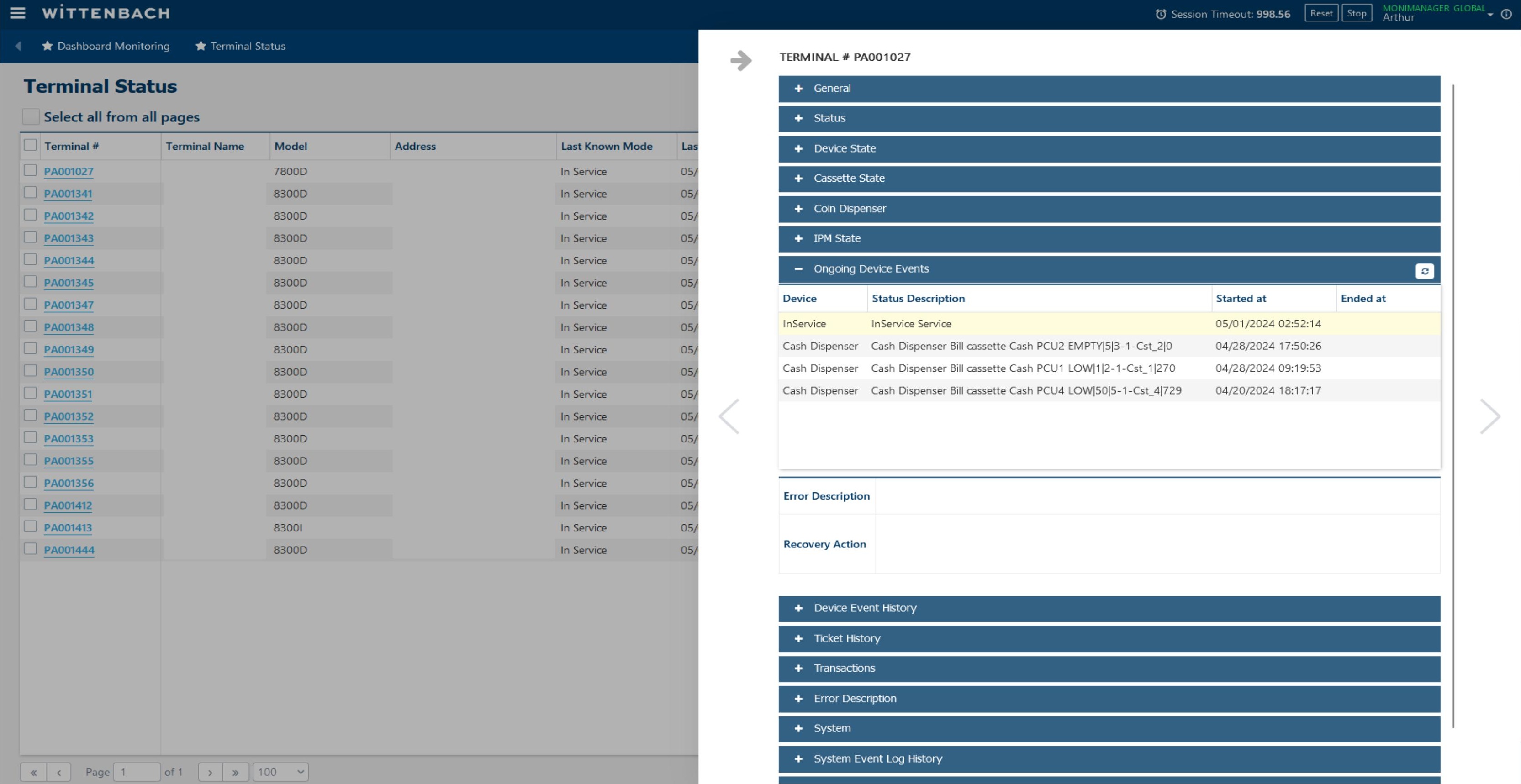 Ongoing Device Events section