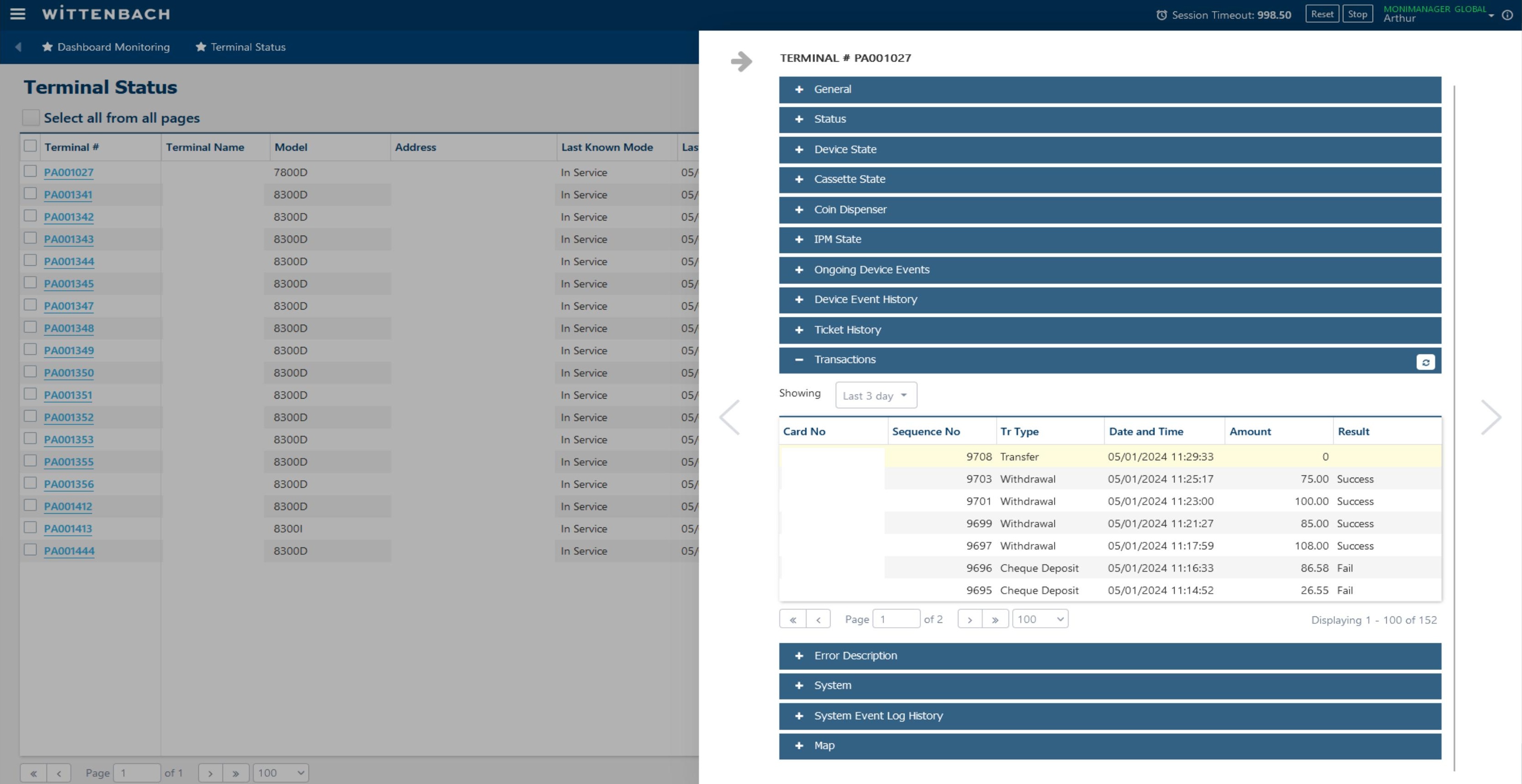 Transactions section